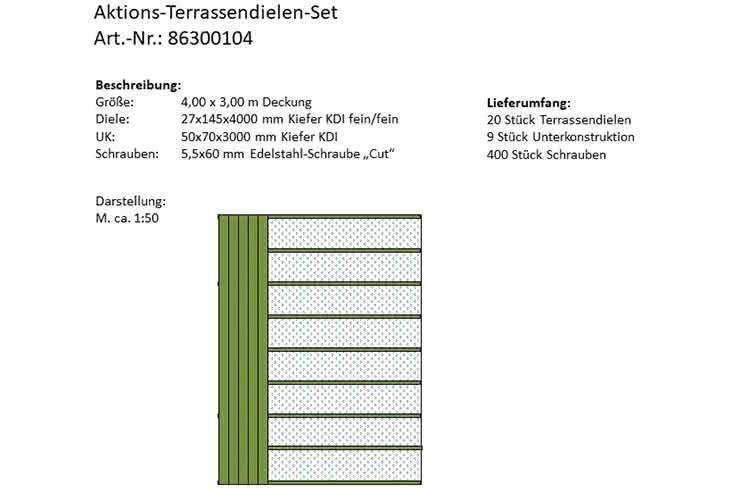 Günstig: Terrassendielen-Set 4,00x3,00 m aus 27x145 mm Kiefer KDI fein geriffelt 