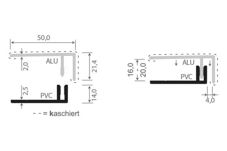 U-Profil zweiteilig für PVC-Fassade, foliert, 22x50x6000 mm 