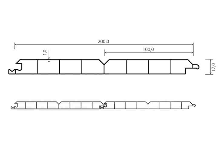 Verkleidungsprofil 17 x 200 mm mit V-Fuge 6000 mm lang mit Dekor-Folie 