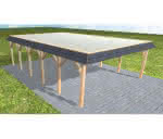 Walmblenden-Doppelcarport Grömitz LT Perfect, 610x879 cm, mit tropfhemmenden Stahl-Trapezplatten, Fichte Leimholz naturbelassen Lang (879 cm) | Trapez-Profil, tropfhemmend | Fichte Leimholz natur