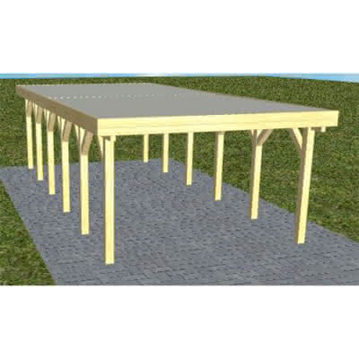 Flachdach-Carport Borkum LT Classic, 395x879 cm, mit tropfhemmenden Stahl-Trapezplatten, Kiefer KDI-grün Lang (879 cm) | Trapez-Profil, tropfhemmend | Kiefer KDI