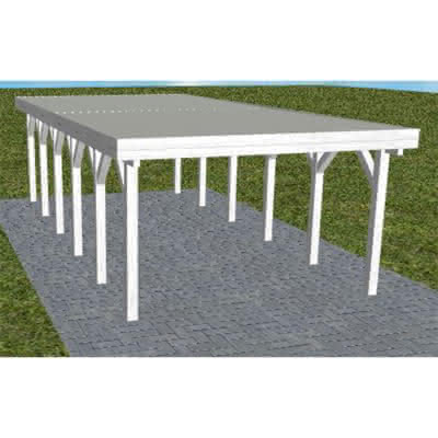 Flachdach-Carport Borkum LT Select, 395x879 cm, mit tropfhemmenden Stahl-Trapezplatten, Fichte Leimholz weiß grundiert Lang (879 cm) | Trapez-Profil, tropfhemmend | Fichte Leimholz weiß