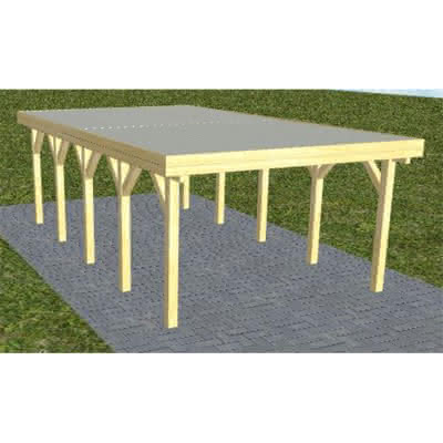 Flachdach-Carport Borkum MT Classic, 395x717 cm, mit tropfhemmenden Stahl-Trapezplatten, Kiefer KDI-grün Mittel (717 cm) | Trapez-Profil, tropfhemmend | Kiefer KDI