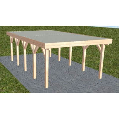 Flachdach-Carport Borkum MT Natur, 395x717 cm, mit tropfhemmenden Stahl-Trapezplatten, Lärche naturbelassen Mittel (717 cm) | Trapez-Profil, tropfhemmend | Lärche natur