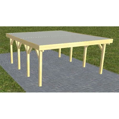 Holzblenden-Carport Burg KT Classic, 498x556 cm, mit tropfhemmenden Stahl-Trapezplatten, Kiefer KDI-grün Kurz (556 cm) | Trapez-Profil, tropfhemmend | Kiefer KDI