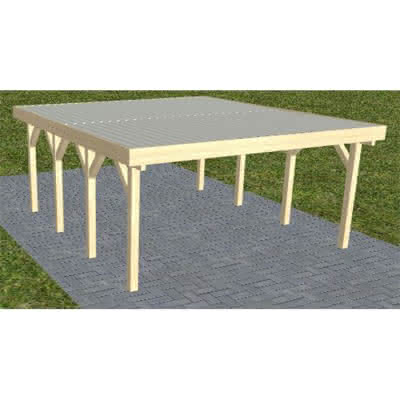 Holzblenden-Carport Burg KT Master, 498x556 cm, mit tropfhemmenden Stahl-Trapezplatten, Fichte KVH naturbelassen Kurz (556 cm) | Trapez-Profil, tropfhemmend | Fichte KVH natur