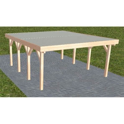 Holzblenden-Carport Burg KT Natur, 498x556 cm, mit tropfhemmenden Stahl-Trapezplatten, Lärche naturbelassen Kurz (556 cm) | Trapez-Profil, tropfhemmend | Lärche natur