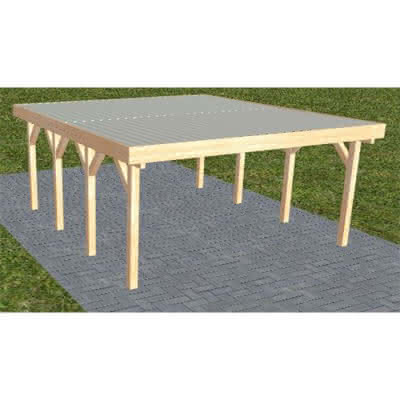 Holzblenden-Carport Burg KT Perfect, 498x556 cm, mit tropfhemmenden Stahl-Trapezplatten, Fichte Leimholz naturbelassen Kurz (556 cm) | Trapez-Profil, tropfhemmend | Fichte Leimholz natur