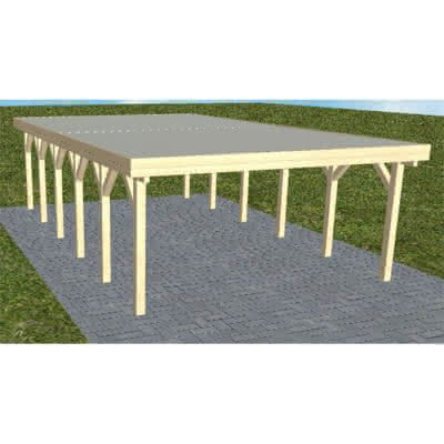 Holzblenden-Carport Burg LT Master, 498x879 cm, mit tropfhemmenden Stahl-Trapezplatten, Fichte KVH naturbelassen Lang (879 cm) | Trapez-Profil, tropfhemmend | Fichte KVH natur