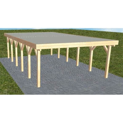 Holzblenden-Carport Burg LT Perfect, 498x879 cm, mit tropfhemmenden Stahl-Trapezplatten, Fichte Leimholz naturbelassen Lang (879 cm) | Trapez-Profil, tropfhemmend | Fichte Leimholz natur