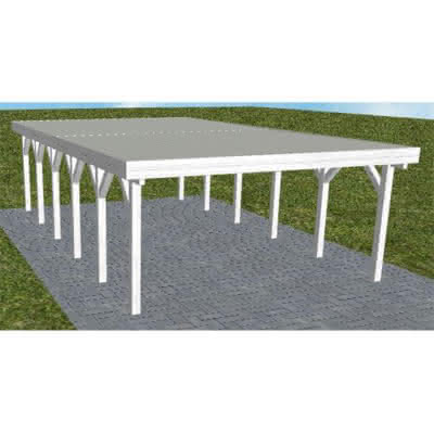 Holzblenden-Carport Burg LT Select, 498x879 cm, mit tropfhemmenden Stahl-Trapezplatten, Fichte Leimholz weiß grundiert Lang (879 cm) | Trapez-Profil, tropfhemmend | Fichte Leimholz weiß