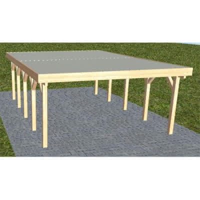 Holzblenden-Carport Burg MT Perfect, 498x717 cm, mit tropfhemmenden Stahl-Trapezplatten, Fichte Leimholz naturbelassen Mittel (717 cm) | Trapez-Profil, tropfhemmend | Fichte Leimholz natur