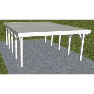 Holzblenden-Carport Burg MT Select, 498x717 cm, mit tropfhemmenden Stahl-Trapezplatten, Fichte Leimholz weiß grundiert Mittel (717 cm) | Trapez-Profil, tropfhemmend | Fichte Leimholz weiß