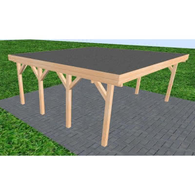 Doppelcarport Büsum KF Perfect, 605x556 cm, mit Foliendach, Fichte Leimholz naturbelassen Kurz (556 cm) | Foliendach | perfect