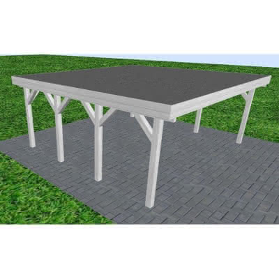 Doppelcarport Büsum KF Select, 605x556 cm, mit Foliendach, Fichte Leimholz weiß grundiert Kurz (556 cm) | Foliendach | select