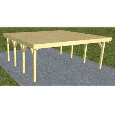 Doppelcarport Büsum KG Classic, 605x556 cm, vorbereitet für Grünbedachung, Kiefer KDI-grün Kurz (556 cm) | vorbereitet für Gründach | Kiefer KDI