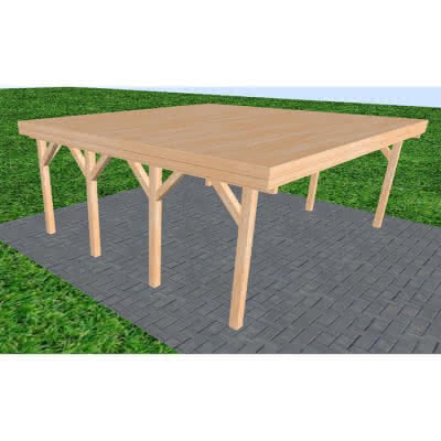 Doppelcarport Büsum KG Perfect, 605x556 cm, vorbereitet für Grünbedachung, Fichte Leimholz naturbelassen Kurz (556 cm) | vorbereitet für Gründach | perfect