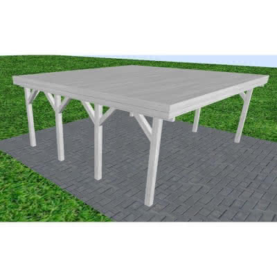 Doppelcarport Büsum KG Select, 605x556 cm, vorbereitet für Grünbedachung, Fichte Leimholz weiß grundiert Kurz (556 cm) | vorbereitet für Gründach | select