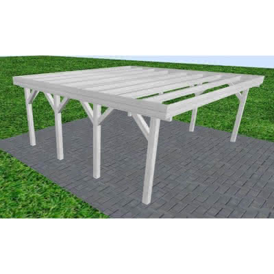 Doppelcarport Büsum KO Select, 605x556 cm, ohne Bedachung, Fichte Leimholz weiß grundiert Kurz (556 cm) | ohne Bedachung | Fichte Leimholz weiß