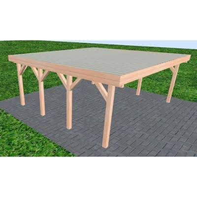 Doppelcarport Büsum KT Natur, 601x556 cm, mit tropfhemmenden Stahl-Trapezplatten, Lärche naturbelassen Kurz (556 cm) | Trapez-Profil, tropfhemmend | natur