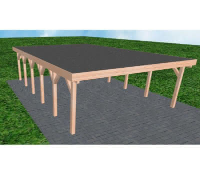 Doppelcarport Büsum LF Natur, 605x879 cm, mit Foliendach, Lärche naturbelassen Lang (879 cm) | Foliendach | natur