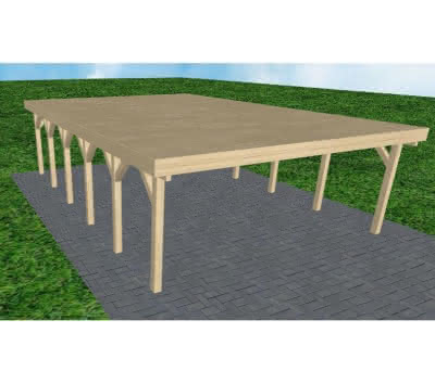 Doppelcarport Büsum LG Master, 605x879 cm, vorbereitet für Grünbedachung, Fichte KVH naturbelassen Lang (879 cm) | vorbereitet für Gründach | Fichte KVH natur