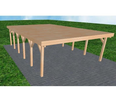 Doppelcarport Büsum LG Perfect, 605x879 cm, vorbereitet für Grünbedachung, Fichte Leimholz naturbelassen Lang (879 cm) | vorbereitet für Gründach | perfect