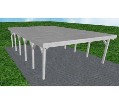 Doppelcarport Büsum LG Select, 605x879 cm, vorbereitet für Grünbedachung, Fichte Leimholz weiß grundiert Lang (879 cm) | vorbereitet für Gründach | select