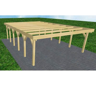 Doppelcarport Büsum LO Classic, 605x879 cm, ohne Bedachung, Kiefer KDI-grün Lang (879 cm) | ohne Bedachung | Kiefer KDI