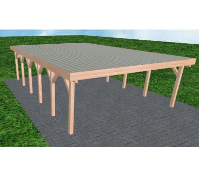 Doppelcarport Büsum LT Natur, 601x879 cm, mit tropfhemmenden Stahl-Trapezplatten, Lärche naturbelassen Lang (879 cm) | Trapez-Profil, tropfhemmend | natur