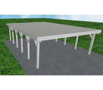 Doppelcarport Büsum LT Select, 601x879 cm, mit tropfhemmenden Stahl-Trapezplatten, Fichte Leimholz weiß grundiert Lang (879 cm) | Trapez-Profil, tropfhemmend | select