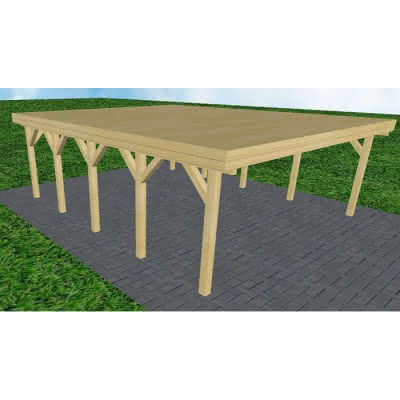 Doppelcarport Büsum MG Classic, 605x717 cm, vorbereitet für Grünbedachung, Kiefer KDI-grün Mittel (717 cm) | vorbereitet für Gründach | classic