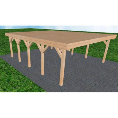 Doppelcarport Büsum MG Perfect, 605x717 cm, vorbereitet für Grünbedachung, Fichte Leimholz naturbelassen Mittel (717 cm) | vorbereitet für Gründach | perfect