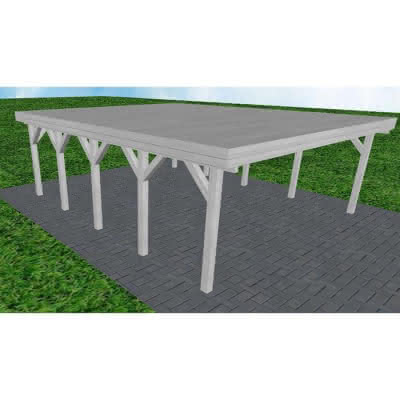 Doppelcarport Büsum MG Select, 605x717 cm, vorbereitet für Grünbedachung, Fichte Leimholz weiß grundiert Mittel (717 cm) | vorbereitet für Gründach | select