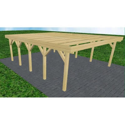 Doppelcarport Büsum MO Classic, 605x717 cm, ohne Bedachung, Kiefer KDI-grün Mittel (717 cm) | ohne Bedachung | Kiefer KDI