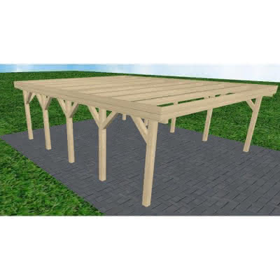 Doppelcarport Büsum MO Master, 605x717 cm, ohne Bedachung, Fichte KVH naturbelassen Mittel (717 cm) | ohne Bedachung | master