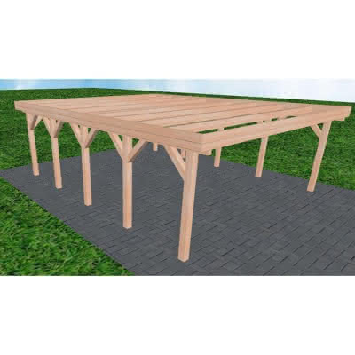 Doppelcarport Büsum MO Natur, 605x717 cm, ohne Bedachung, Lärche naturbelassen Mittel (717 cm) | ohne Bedachung | Lärche natur