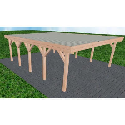 Doppelcarport Büsum MT Natur, 601x717 cm, mit tropfhemmenden Stahl-Trapezplatten, Lärche naturbelassen Mittel (717 cm) | Trapez-Profil, tropfhemmend | natur