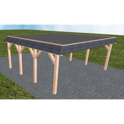 Walmblenden-Doppelcarport Grömitz KF Natur, 605x556 cm, mit Foliendach, Lärche naturbelassen Kurz (556 cm) | Foliendach | Lärche natur