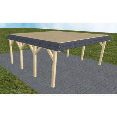 Walmblenden-Doppelcarport Grömitz KG Master, 605x556 cm, vorbereitet für Grünbedachung, Fichte KVH naturbelassen Kurz (556 cm) | vorbereitet für Gründach | Fichte KVH natur