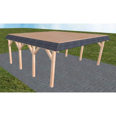 Walmblenden-Doppelcarport Grömitz KG Natur, 605x556 cm, vorbereitet für Grünbedachung, Lärche naturbelassen Kurz (556 cm) | vorbereitet für Gründach | Lärche natur