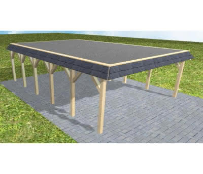 Walmblenden-Doppelcarport Grömitz LF Master, 605x879 cm, mit Foliendach, Fichte KVH naturbelassen Lang (879 cm) | Foliendach | Fichte KVH natur