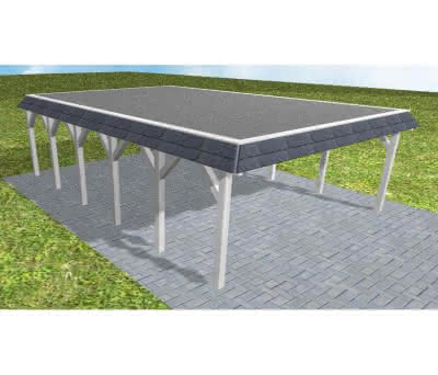 Walmblenden-Doppelcarport Grömitz LF Select, 605x879 cm, mit Foliendach, Fichte Leimholz weiß grundiert Lang (879 cm) | Foliendach | Fichte Leimholz weiß