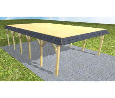 Walmblenden-Doppelcarport Grömitz LG Classic, 605x879 cm, vorbereitet für Grünbedachung, Kiefer KDI-grün Lang (879 cm) | vorbereitet für Gründach | Kiefer KDI