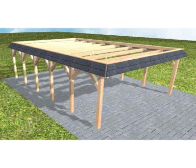 Walmblenden-Doppelcarport Grömitz LO Perfect, 605x879 cm, ohne Bedachung, Fichte Leimholz naturbelassen Lang (879 cm) | ohne Bedachung | Fichte Leimholz natur