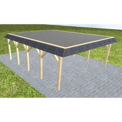 Walmblenden-Doppelcarport Grömitz MF Master, 605x717 cm, mit Foliendach, Fichte KVH naturbelassen Mittel (717 cm) | Foliendach | Fichte KVH natur