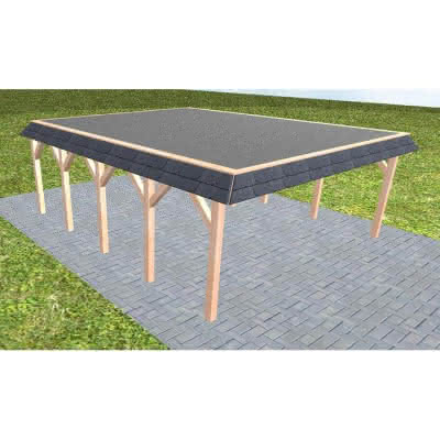 Walmblenden-Doppelcarport Grömitz MF Natur, 605x717 cm, mit Foliendach, Lärche naturbelassen Mittel (717 cm) | Foliendach | Lärche natur