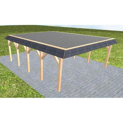 Walmblenden-Doppelcarport Grömitz MF Perfect, 605x717 cm, mit Foliendach, Fichte Leimholz naturbelassen Mittel (717 cm) | Foliendach | Fichte Leimholz natur