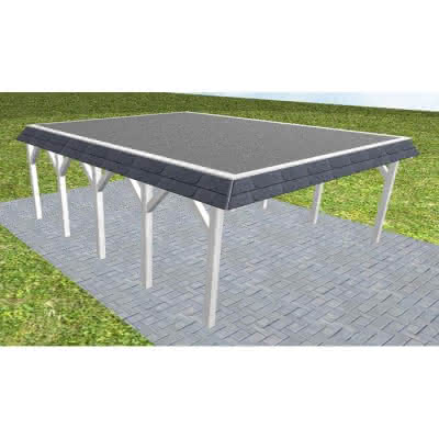 Walmblenden-Doppelcarport Grömitz MF Select, 605x717 cm, mit Foliendach, Fichte Leimholz weiß grundiert Mittel (717 cm) | Foliendach | Fichte Leimholz weiß