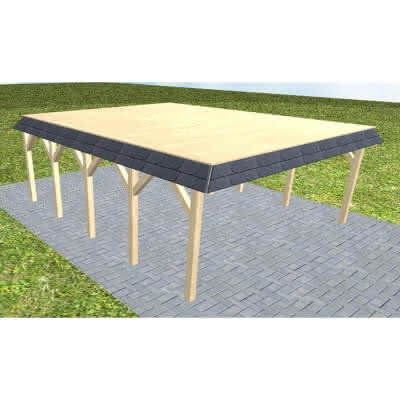 Walmblenden-Doppelcarport Grömitz MG Master, 605x717 cm, vorbereitet für Grünbedachung, Fichte KVH naturbelassen Mittel (717 cm) | vorbereitet für Gründach | Fichte KVH natur